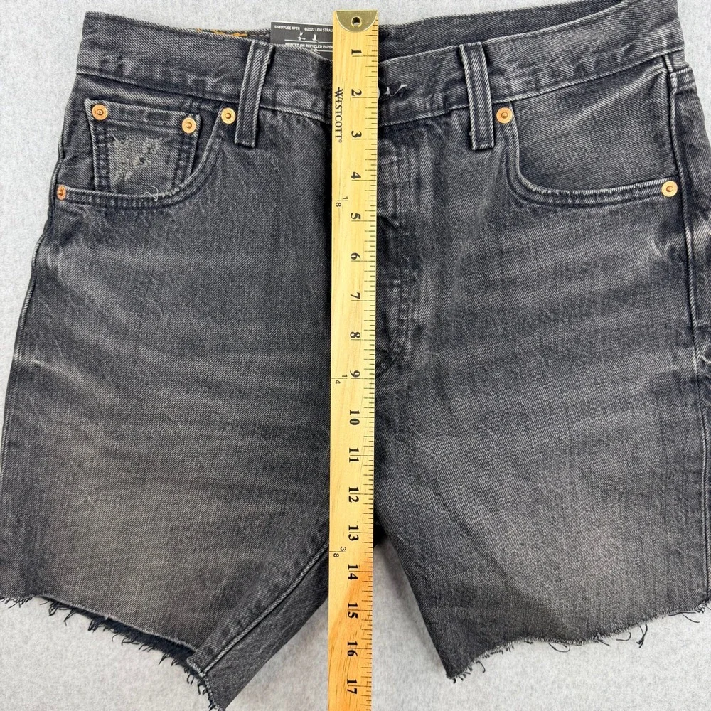 Levis Premium 501 Original Mens Shorts Washed Black Grey Raw Hem Denim W30 L7